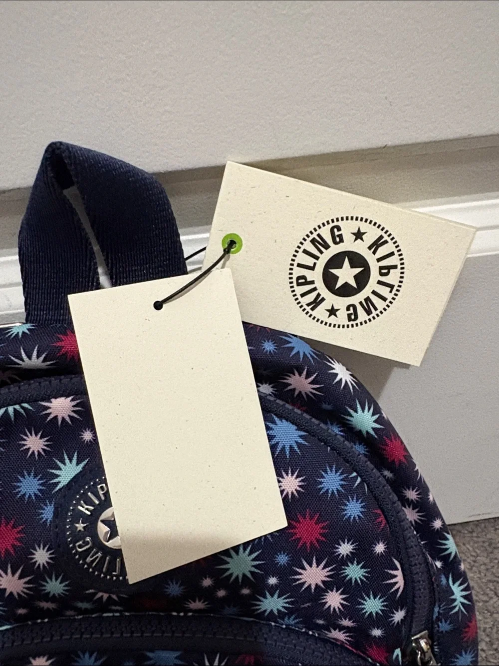 Kipling Navy Starburst Pattern Mini Backpack with Multicolor Accents